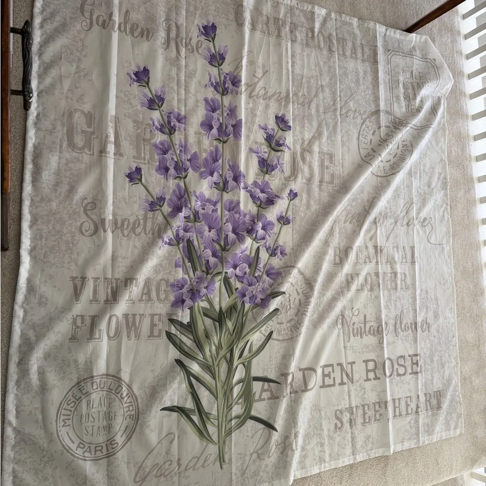 Vintage Lavender Botanical Shower Curtain with Purple Floral Design